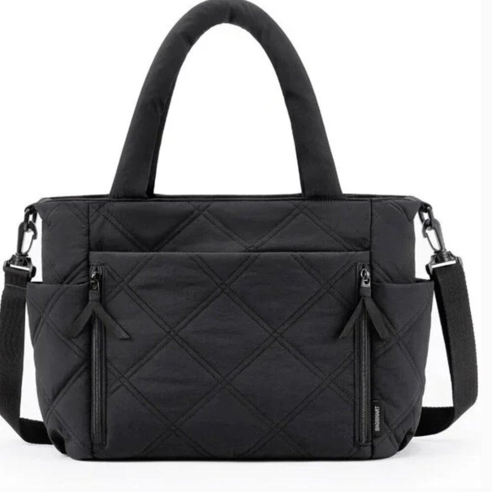 Like New BAGSMART Black Quilted Criss Cross Puffer Tote Shoulder Bag - Picture 2 of 11